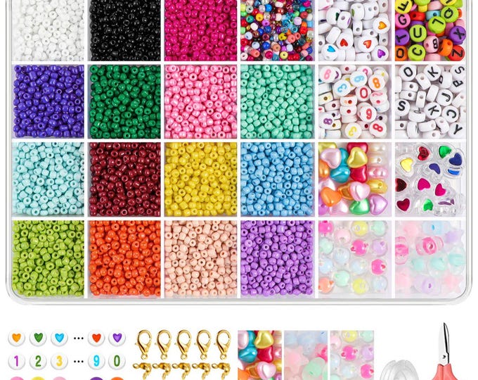 24 Color Glass Seed Beads Set (3mm) | Bracelet & Necklace Jewelry Making Beads | Organized Bead Sorting Kit for DIY Crafters