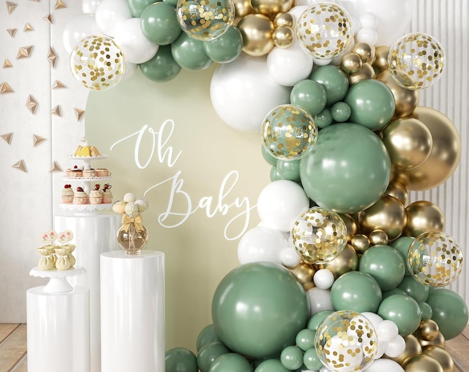 166pcs Sage Green Balloon Arch Kit Olive White Gold Party Decor