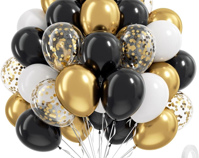 60 Pcs Black Gold White Balloon Set Confetti Party Decor Kit