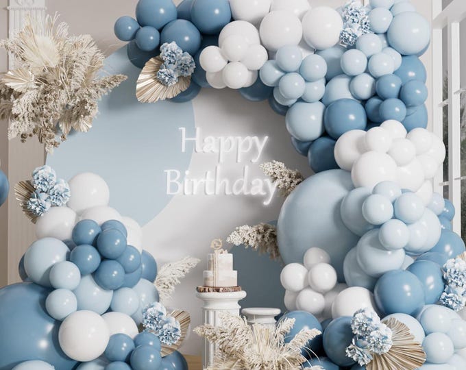 Dusty Blue Balloon Arch Kit 155pcs Macaron Party Garland Decor