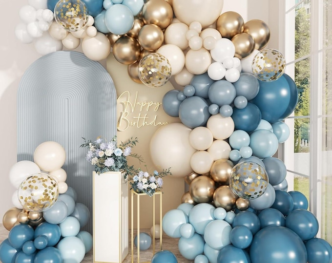 164 Pc Dusty Blue Balloon Arch Kit Elegant Party Decor