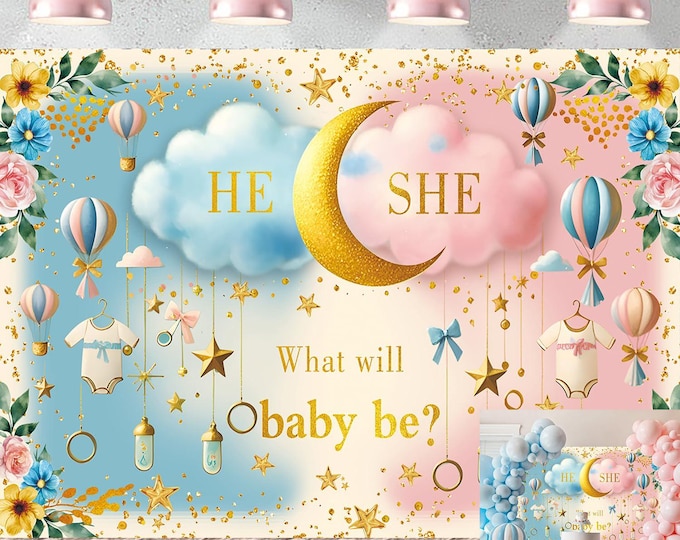 Gender Reveal Backdrop Banner 8x6FT Party Decoration Photo Background