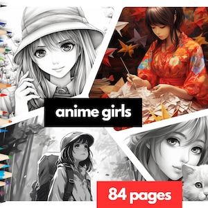 Anime Girls Set 1 Grayscale Coloring Pages, 84Pages, Light & Dark Versions, Instant Download, Grayscale Anime Coloring Book, Printable PDF