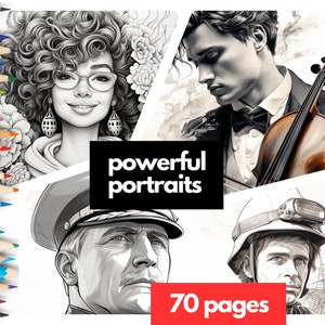 Powerful Portraits Grayscale Coloring Pages, 70 Pages, Light & Dark Versions, Instant Download, Grayscale Coloring Book, Printable PDF