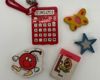 80s Bell calculator charm and mini eraser lot