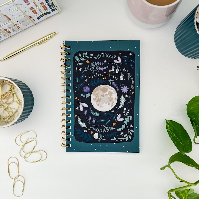 Reading Tracker Journal, Softcover Book Review Planner Botanical Moon