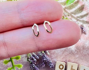 Dainty Geometric Shape Earrings, Women's 14k Solid Gold Stud, Geometrical Jewelry, Unique Gift for Her