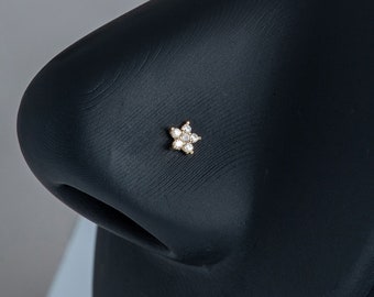 14k Yellow Gold Daisy Flower Nose Ring, Nose Piercing Stud, Dainty Floral Nose Stud Ball End, Summer Body Jewelry, Gold Flower Nose Bone