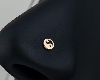 Tiny Yin Yang 14k Gold Nose Stud Ball End Solid Gold Nostril Jewelry