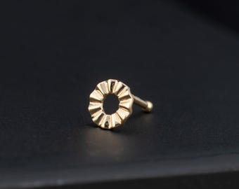 Open Circle Nose Stud, Minimalist Polished Stud, Dainty 14k Yellow Gold Ball End Pierced Nose Stud, Geometric Shape Nose Stud