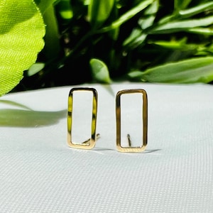 Women's 14k Solid Yellow Gold Dainty Geometric Earrings, Gold Geometric Stud Earring, Minimalist Rectangle Stud Earrings, Everyday Jewelry