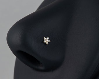 Daisy Flower 14k Yellow Gold Nose Ring, Nose Piercing Stud, Dainty Floral Nose Stud Ball End, Summer Body Jewelry, Gold Nose Bone Flower