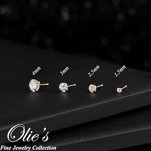 Dainty Solid 14k Yellow Gold CZ Nose Ring, Ball End Round CZ Nose Stud, Clear CZ Nose Piercing, Gold Body Jewelry Nose Bone Gold Nose Stud