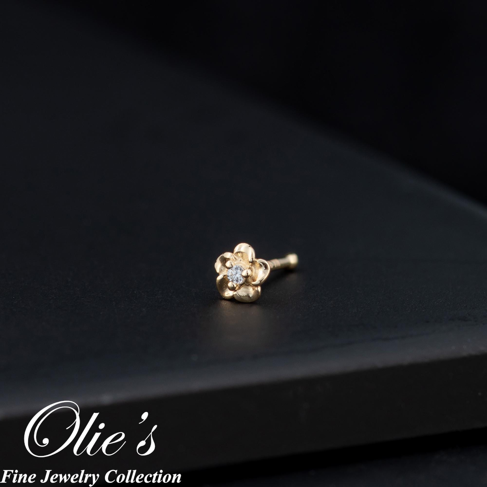 Tiny Gold Flower Nose Stud, Floral Nose Piercing Stud, Dainty Pierced Nostril Stud, Ball End Nose Bone, Body Jewelry Gold Nose Ring Stud