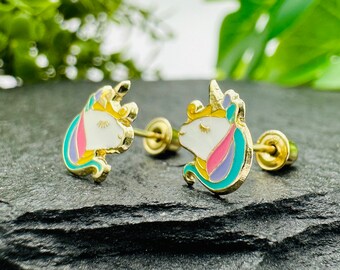 ◆STONEHENgE◆ Unicorn 14K Earrings Amazon.com: 14k Yellow Gold Unicorn Earrings Stud Girls Gift