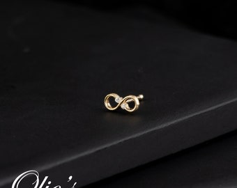 Delicate Infinity Nose Stud, Ball End Minimalist Nose Piercing, 14k Yellow Gold Forever Eternity Stud, Trendy Best Friend Gift