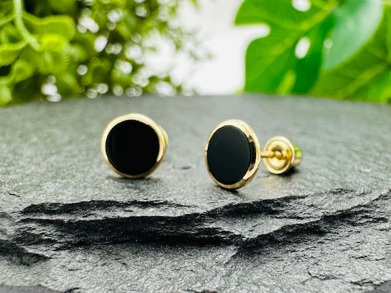 Black Circle Earring 14K Gold Black Onyx Circle Earrings Stud Border Round Circle Stud Earring Genuine Black Onyx Womens With Screw Back Etsy Canada