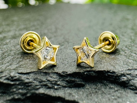 Tiny Star Earrings 14K Solid Gold Earring Minimalist Geometric Everyday Gold Earring Helix Cartilage Earlobe Stud Piercing Screw back Etsy