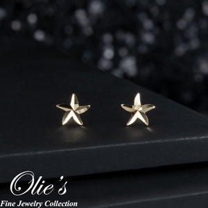 14k Solid Gold Starfish Stud Earrings for Girls Women, Sea Life Jewelry