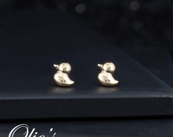 14k Solid Gold Earrings, Cute Duck Earrings, Gold Stud Earrings for Girls, Screw Back Earrings, Nautical Inspired, Gift for Granddaughter