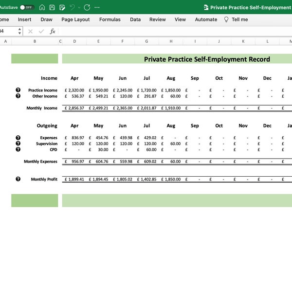 Private Practice Self-Employment Record | Counselling and Psychotherapy Record Keeping | UK Tax and NI Projections | Invoice Generator