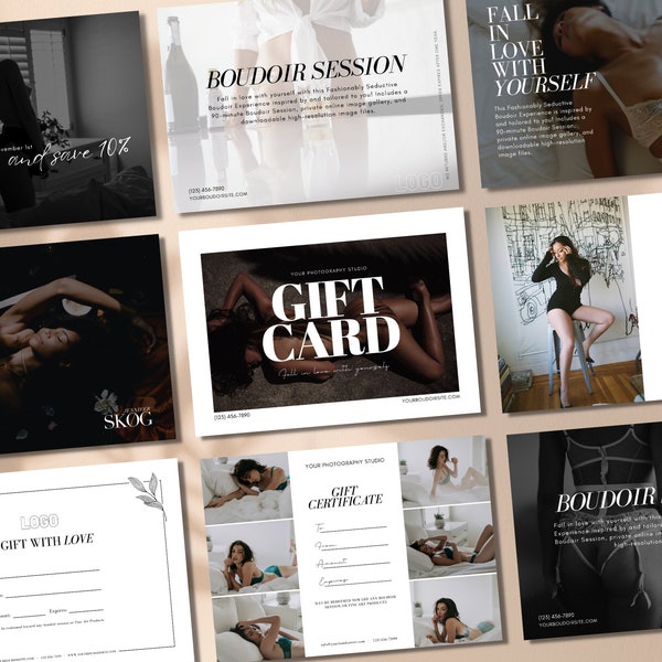 Boudoir Photography Gift Certificate Design, Canva Template, Photography Discount Card, High-End Luxury Fashion Style Gift Card