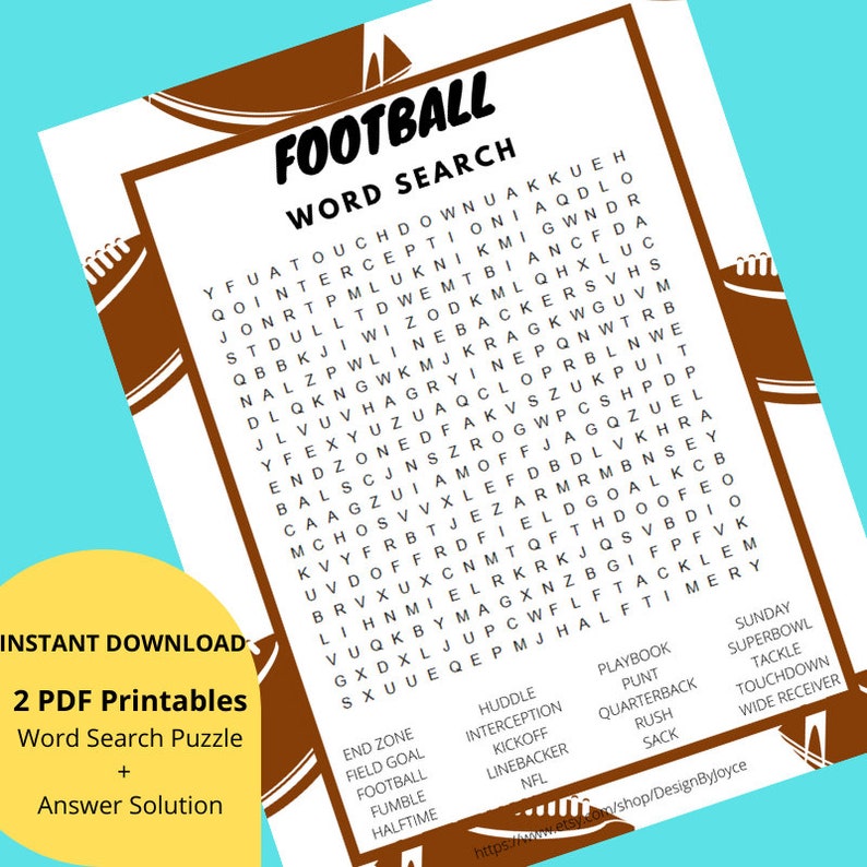 Football Word Search Printable Football Word Search Puzzle for Kids and ...