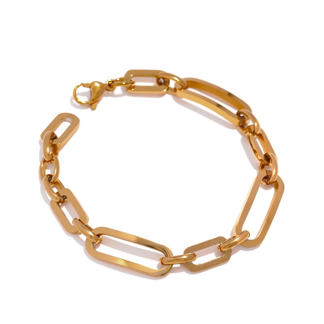 18k Gold Plated Paper Clip Bracelet Paper Clip Link Bracelet Etsy