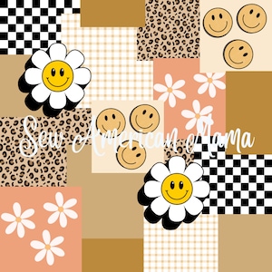 Patchwork smiley face spring checkers Seamless File
