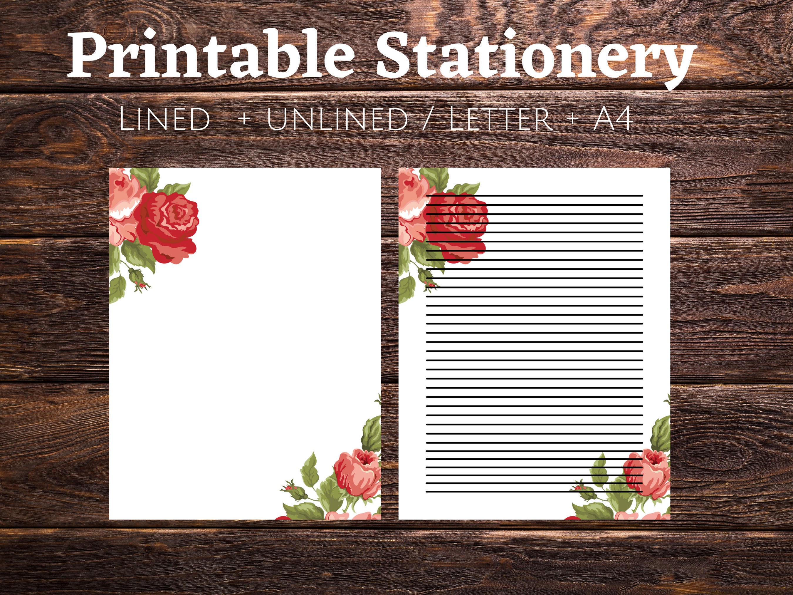 rose printable stationery floral lined paper cute etsy australia