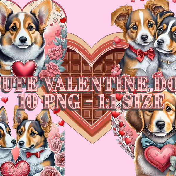 Valentine's Day Dog Clipart Set - 10 PNG Images, Cute Canine Love Graphics, Heartfelt Pup Illustrations