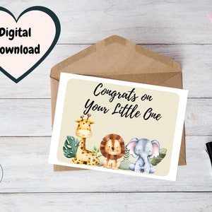 Printable Baby Shower Card Congrats on Baby Baby Animals - Etsy