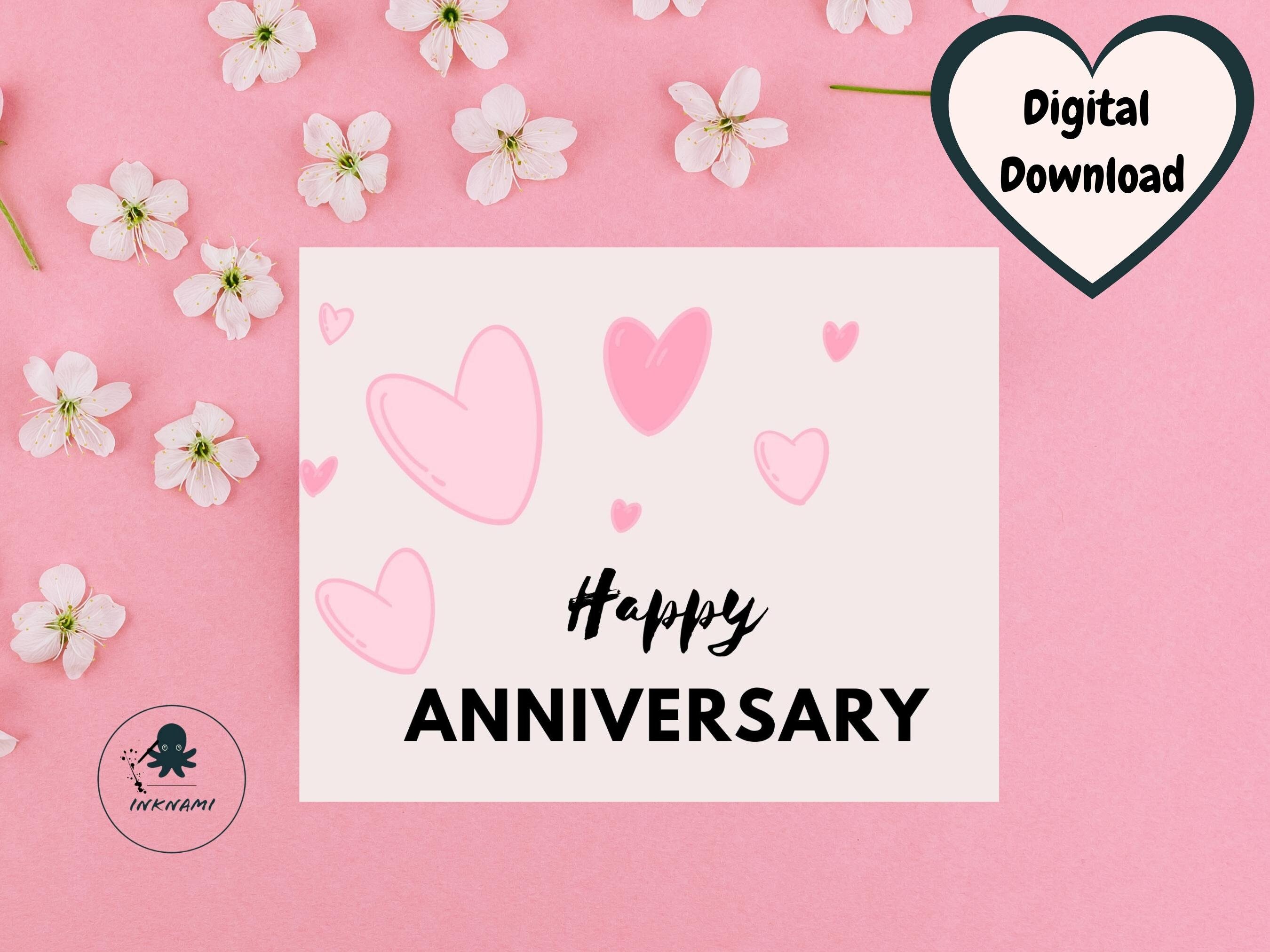 Printable Happy Anniversary Card | Pink Heart Anniversary Card- Instant ...