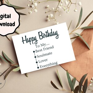 Druckbare Happy Birthday Karte für Partner - Sofort Download 12x15cm Blanko Karte | Süße Geburtstagskarte