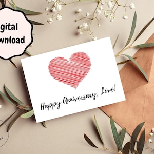 Printable Happy Anniversary Card | Heart Anniversary Card- Instant Download Blank 7x5in card | Happy Anniversary My Love