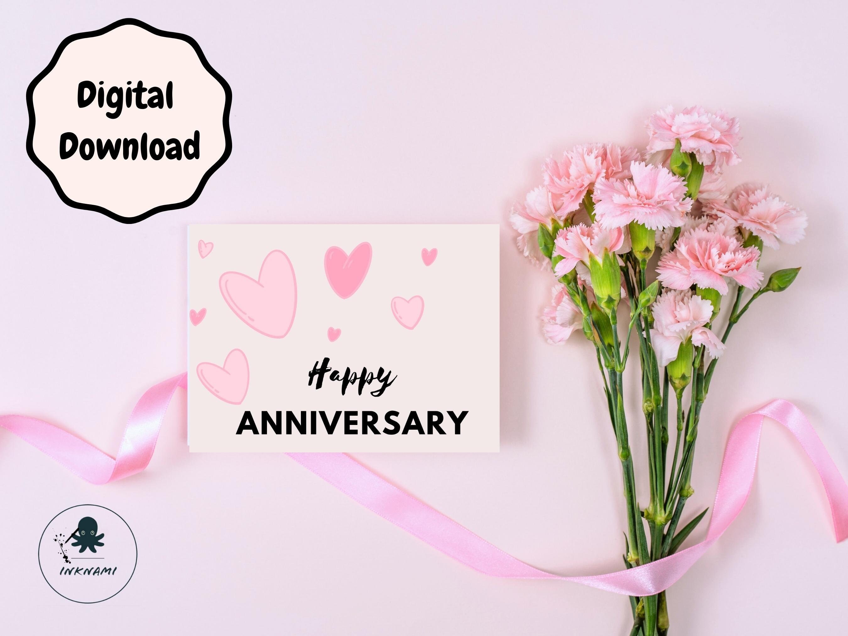 Printable Happy Anniversary Card | Pink Heart Anniversary Card- Instant ...