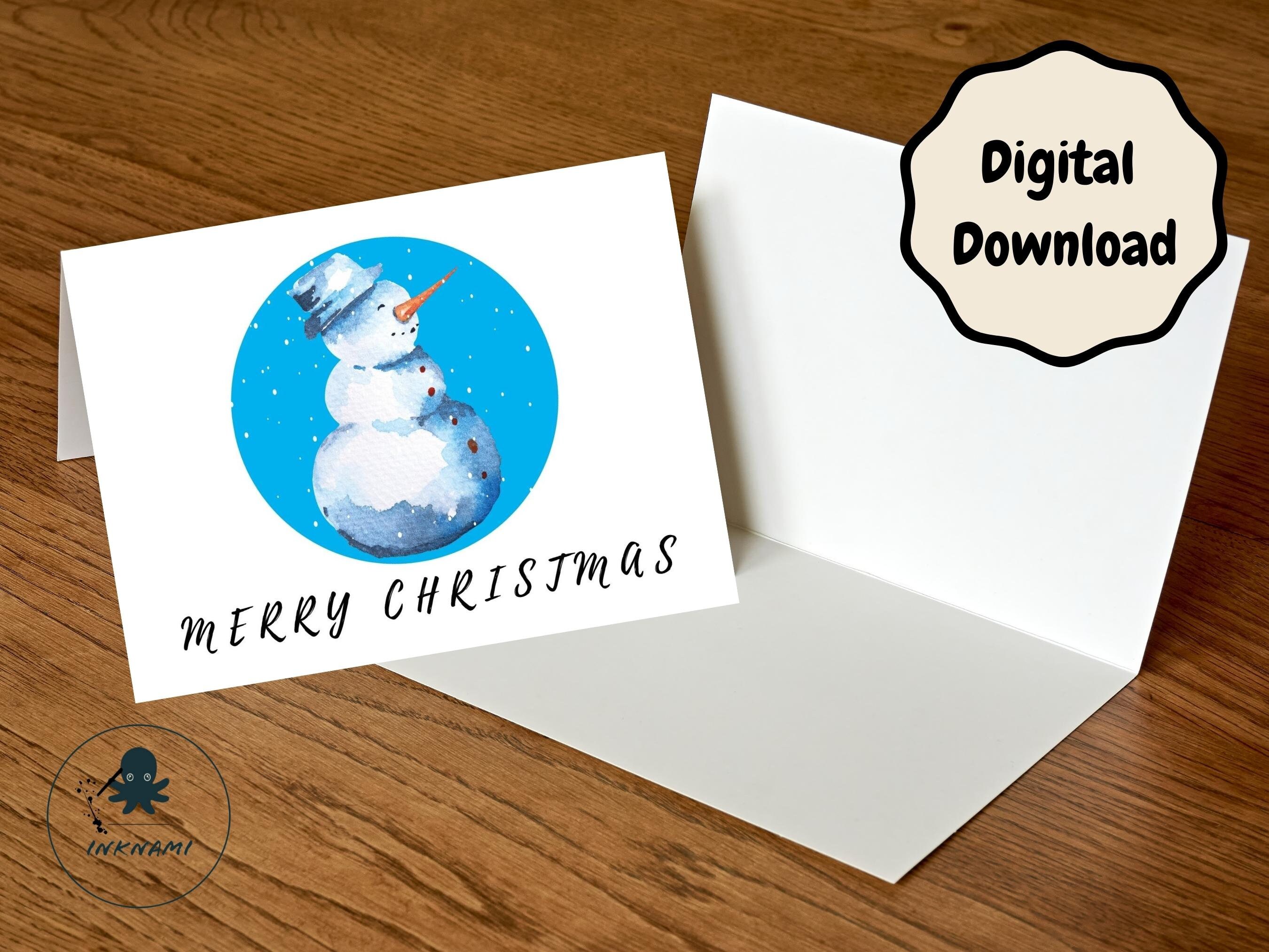 Printable Cute Snowman Christmas Card - Instant Download 7x5in Blank ...