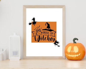 Afdrukbare Halloween heks kunst aan de muur, Halloween Wall Art Print, digitale download, grappige Halloween digitale print - drink heksen op