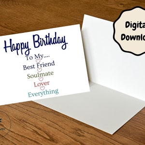 Druckbare Happy Birthday Karte für Partner - Sofort Download 12x15cm Blanko Karte | Romantische Geburtstagskarte