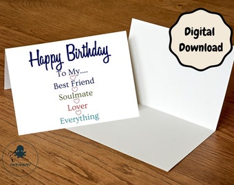 Printable Happy Birthday Card for Partner - Instant Download 7x5in Blank Card | Romantic Birthday Card