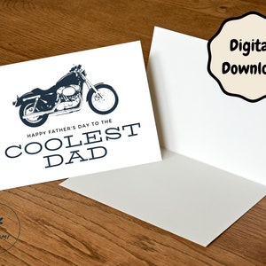 Printable Father&#39;s Day Card - Instant Download 7x5in card -Card for Dad to Download - Motorcycle Card