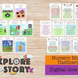 Cartões flash de rimas infantis. Canção infantil. Novo vocabulário. Educação pré-escolar e infantil. Recursos para necessidades especiais. Download. Imprimível.
