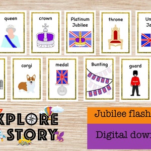 Cartes flash du jubilé de platine. Cadeaux de reine. Nouveau vocabulaire. Éducation préscolaire et tout-petits. Ressources pour les besoins spéciaux. Télécharger. Imprimable.