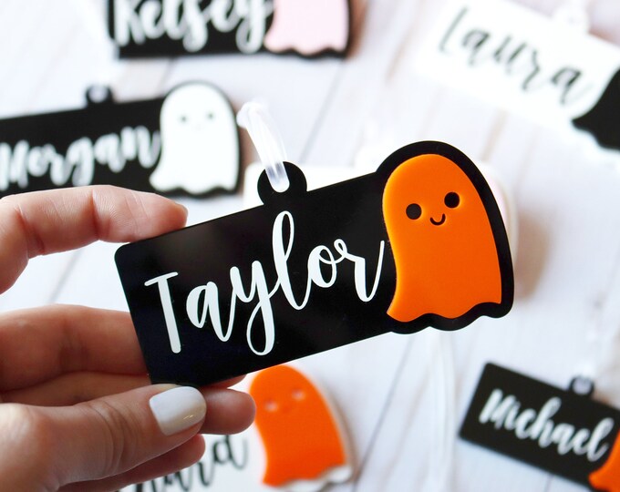 Halloween Boo Basket Tag, Custom Kids Bag Tag, Personalized Backpack Name Tag, Ghost Trick or Treat Bag Tag for Kids
