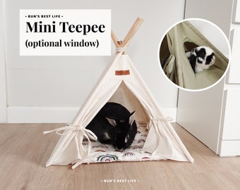 Natural Cream Beige Teepee Tent for Rabbits and Small Pets (with teepee stabiliser)