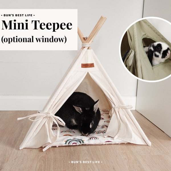 Natural Cream Beige Teepee Tent for Rabbits and Small Pets (with teepee stabiliser)