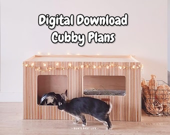 DIGITAL DOWNLOAD PLANS for Luxury Bunny Cubby | Rabbit Cat Home Base Castle Litter Box Hidey House Aesthetic Set Up Guinea Pig Chinchilla
