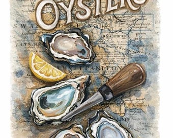 Fresh Oysters print on watercolor paper