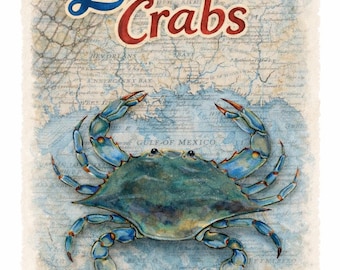 Louisiana crabs print on watercolor paper
