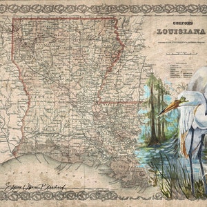 Louisiana Reiher Map - eine Leinwanddruck